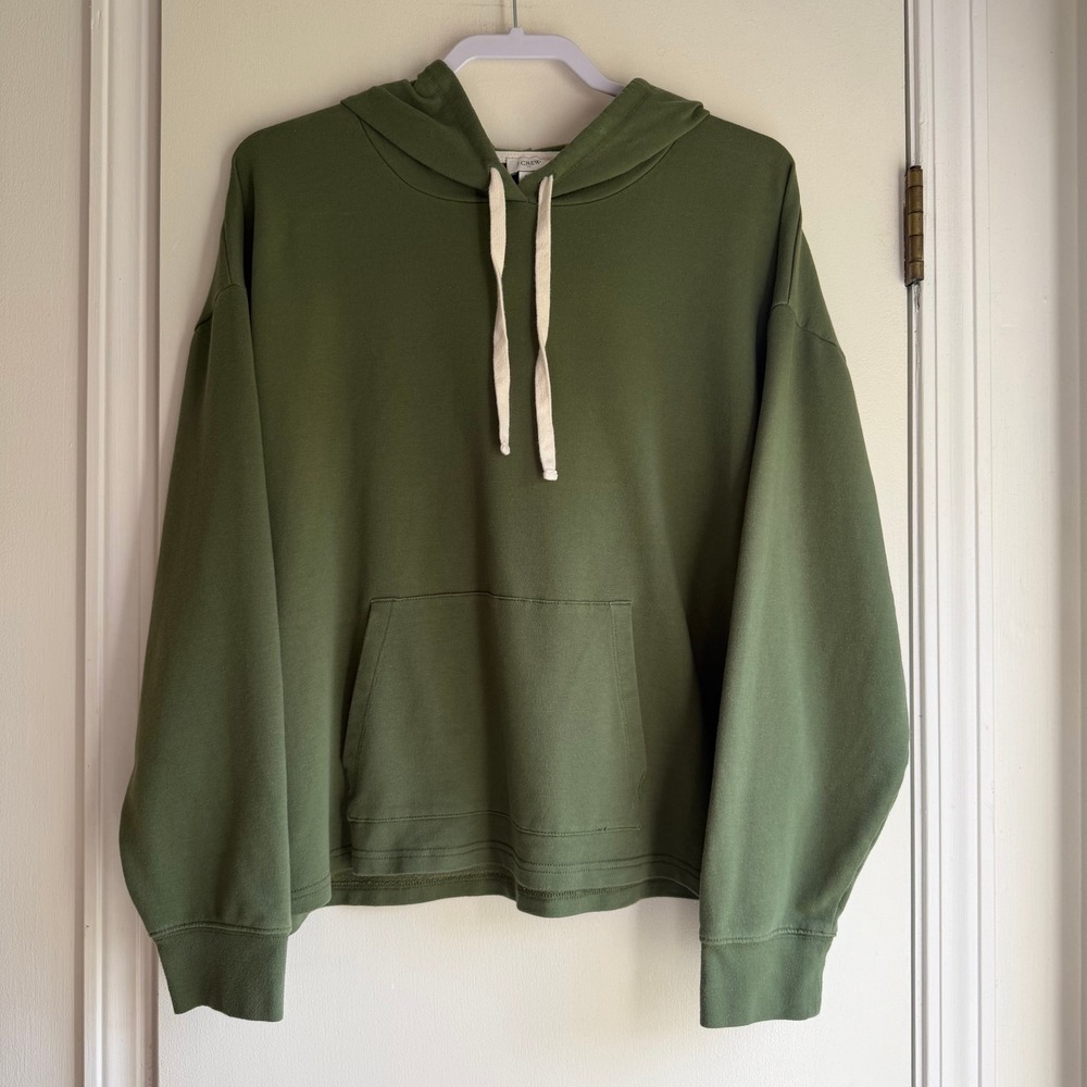 J.Crew Womens Relaxed French Terry Pullover Hoodie Olive Green XL